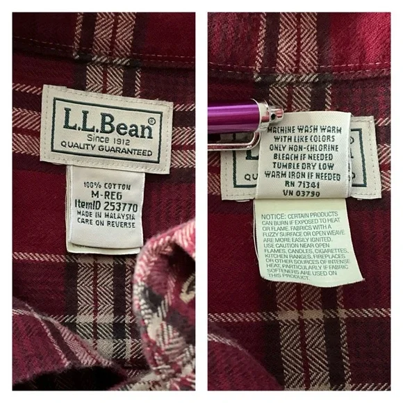 LL Bean 100% Cotton Flannel Plaid Buttondown Shirt - Picture 4 of 8